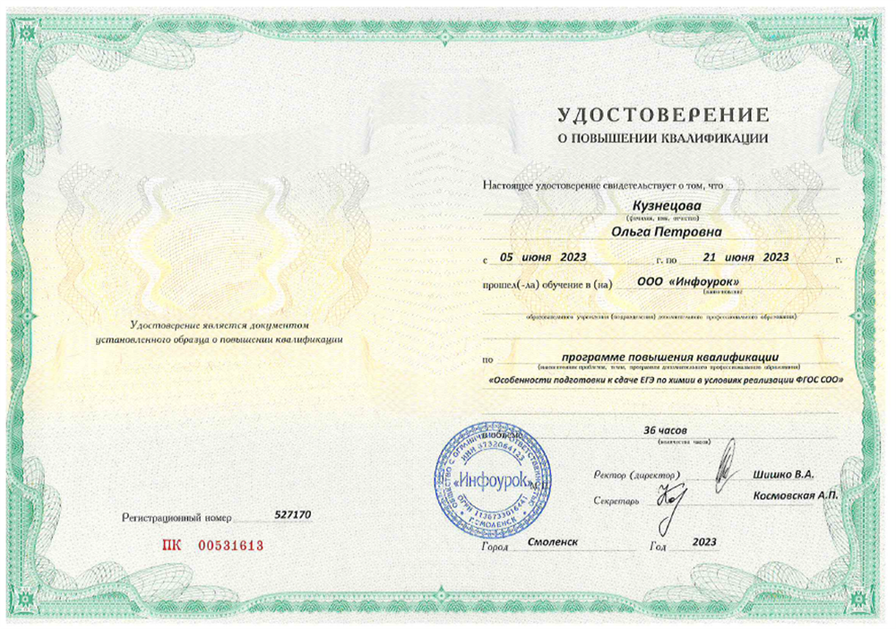 Курсы повышения квалификации "Подготовка к ЕГЭ по химии"
