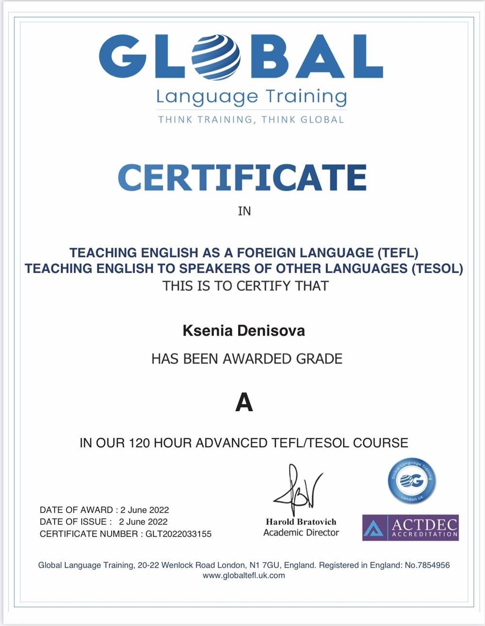 TEFL/TESOL certificate 
