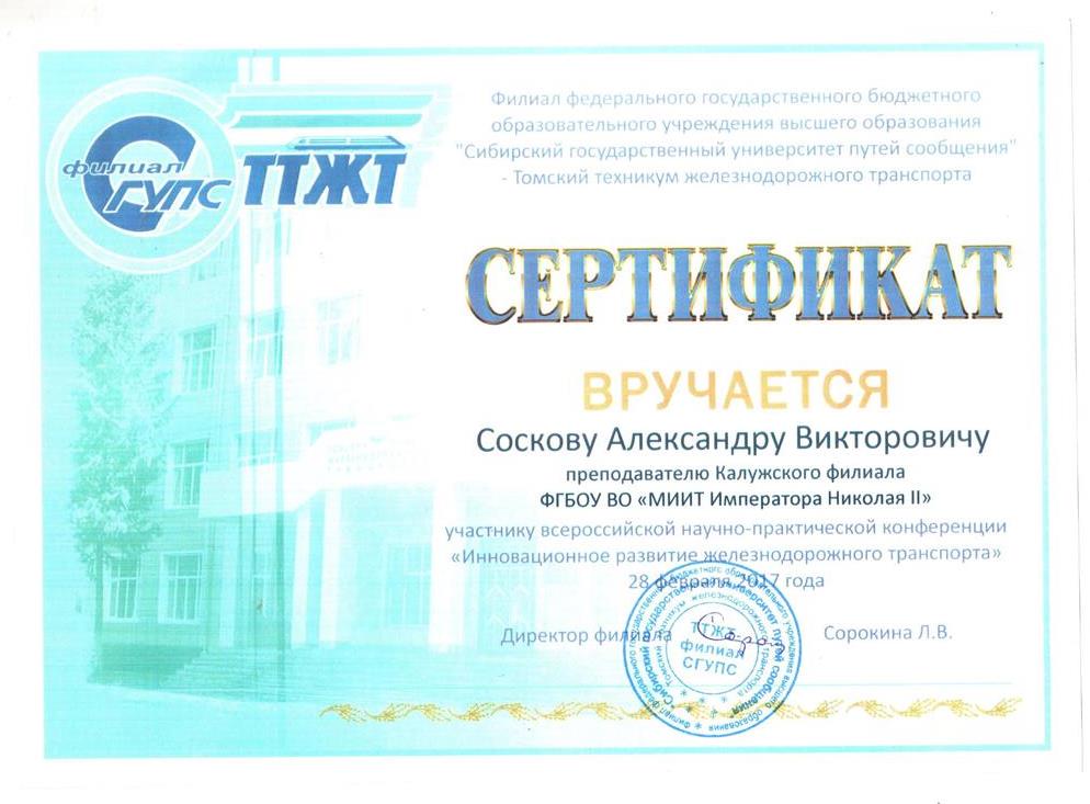 Сертификат участника Всероссийской конференции
