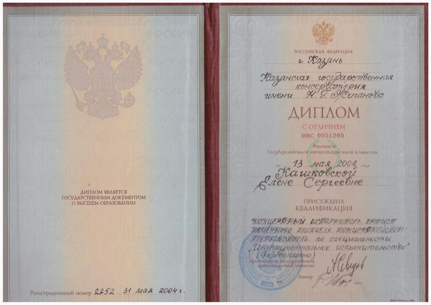 Диплом об окончании консерватории