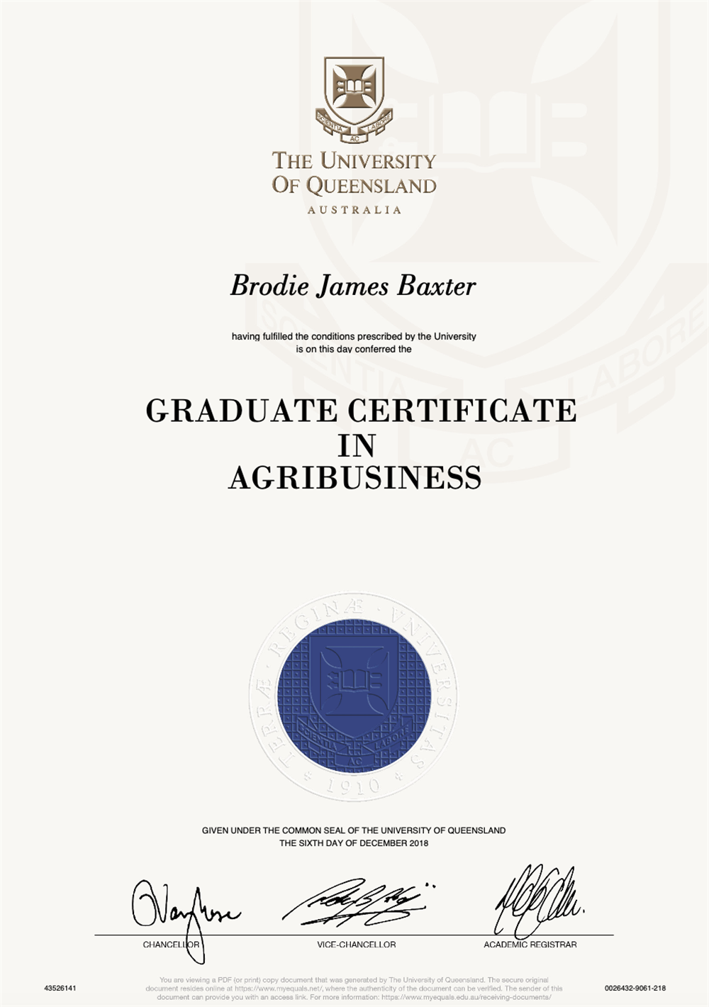 Graduate Certificate in Agribusiness