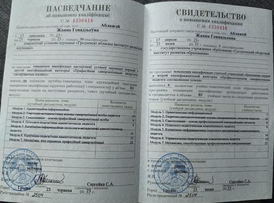 Свидетельство о повышении квалификации 2023 год