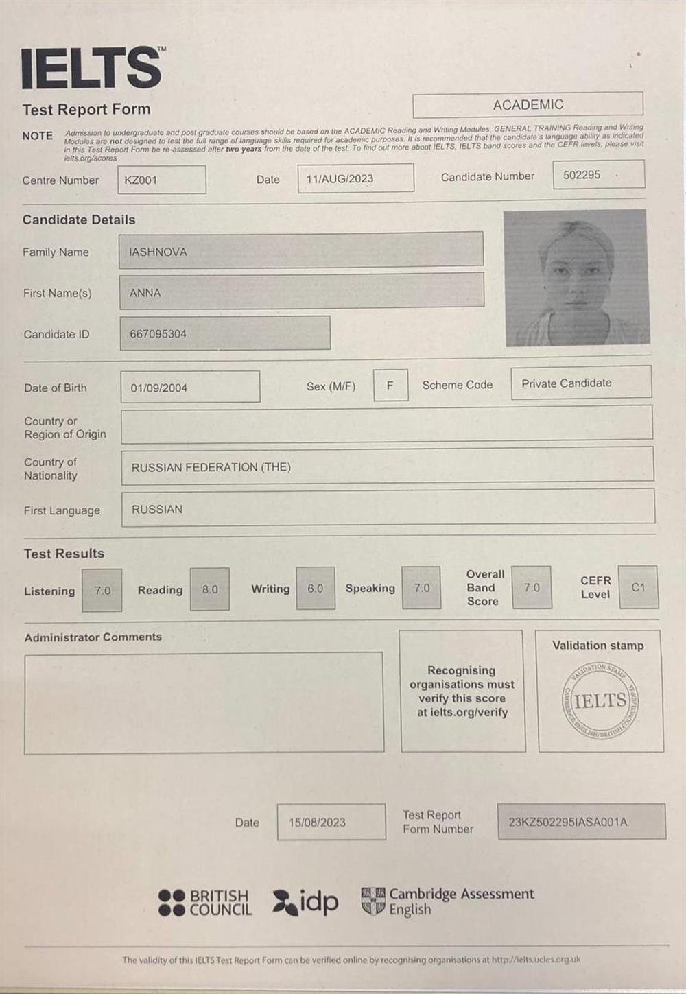 IELTS Certificate 