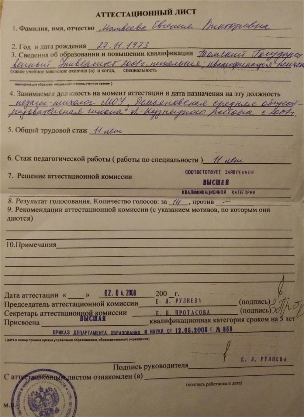 аттестационный лист