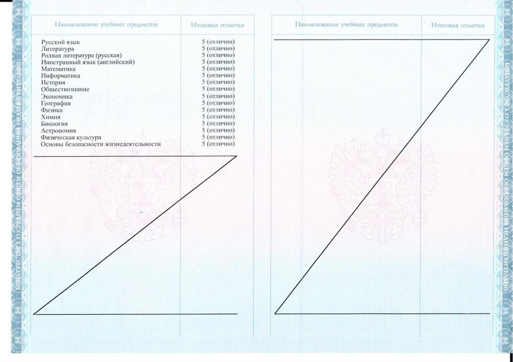 Приложение к аттестату о среднем общем образовании