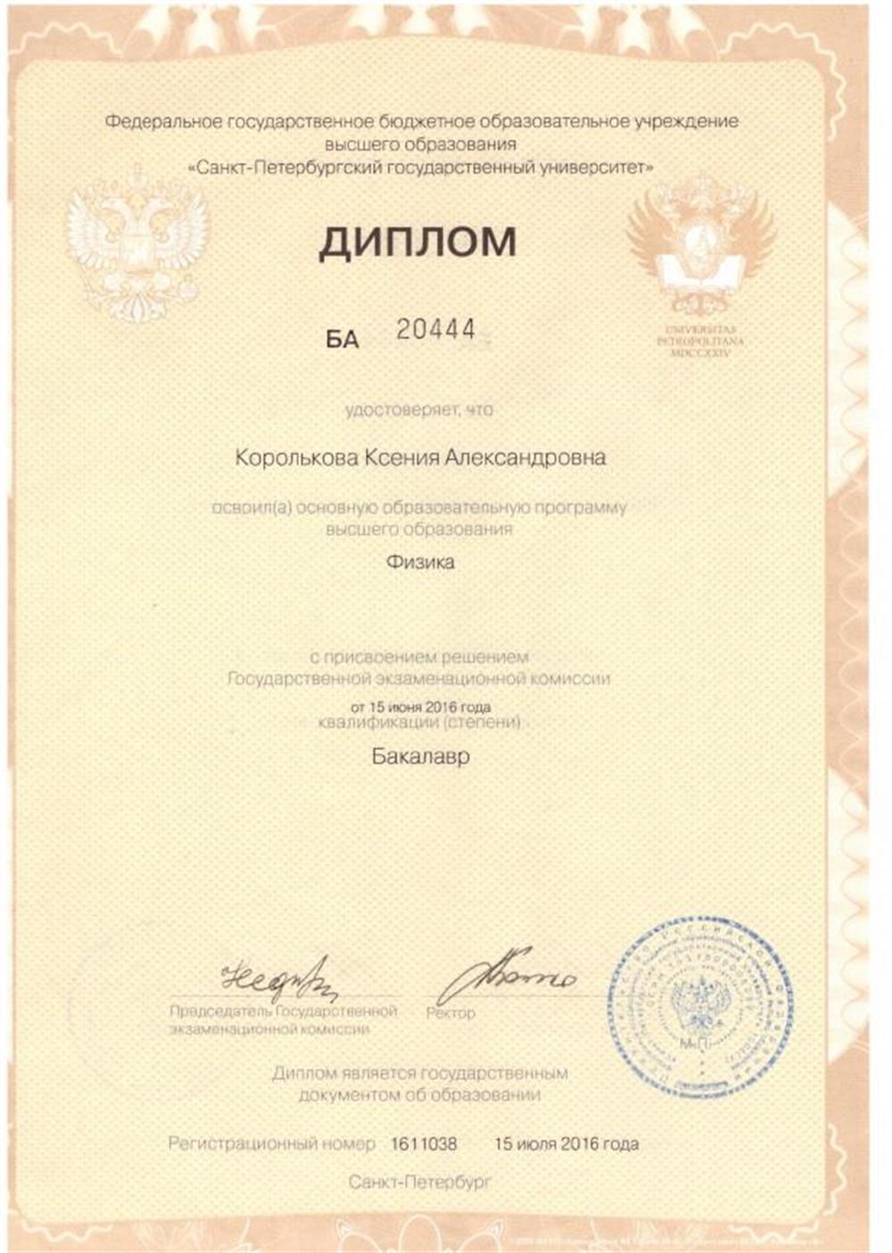 Диплом бакалавра физики