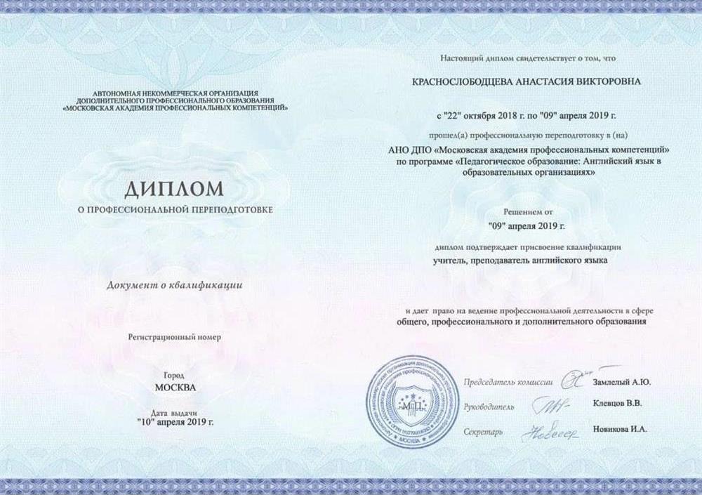 Диплом о профессиональной переподготовке