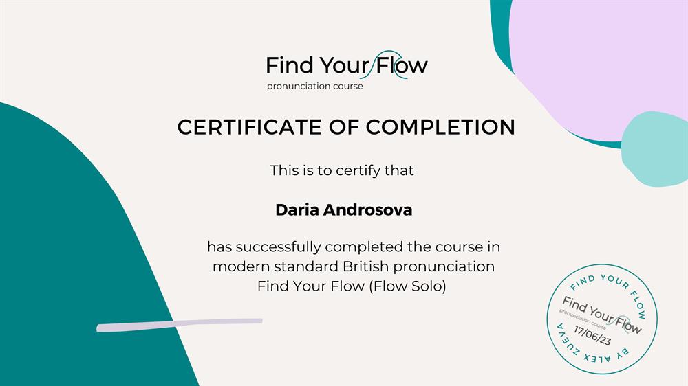 Daria Androsova Certificate FYF