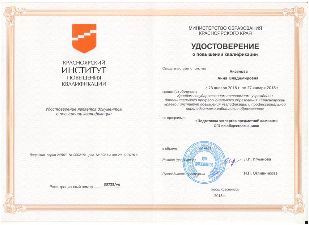 Удостоверение о повышении квалификации 