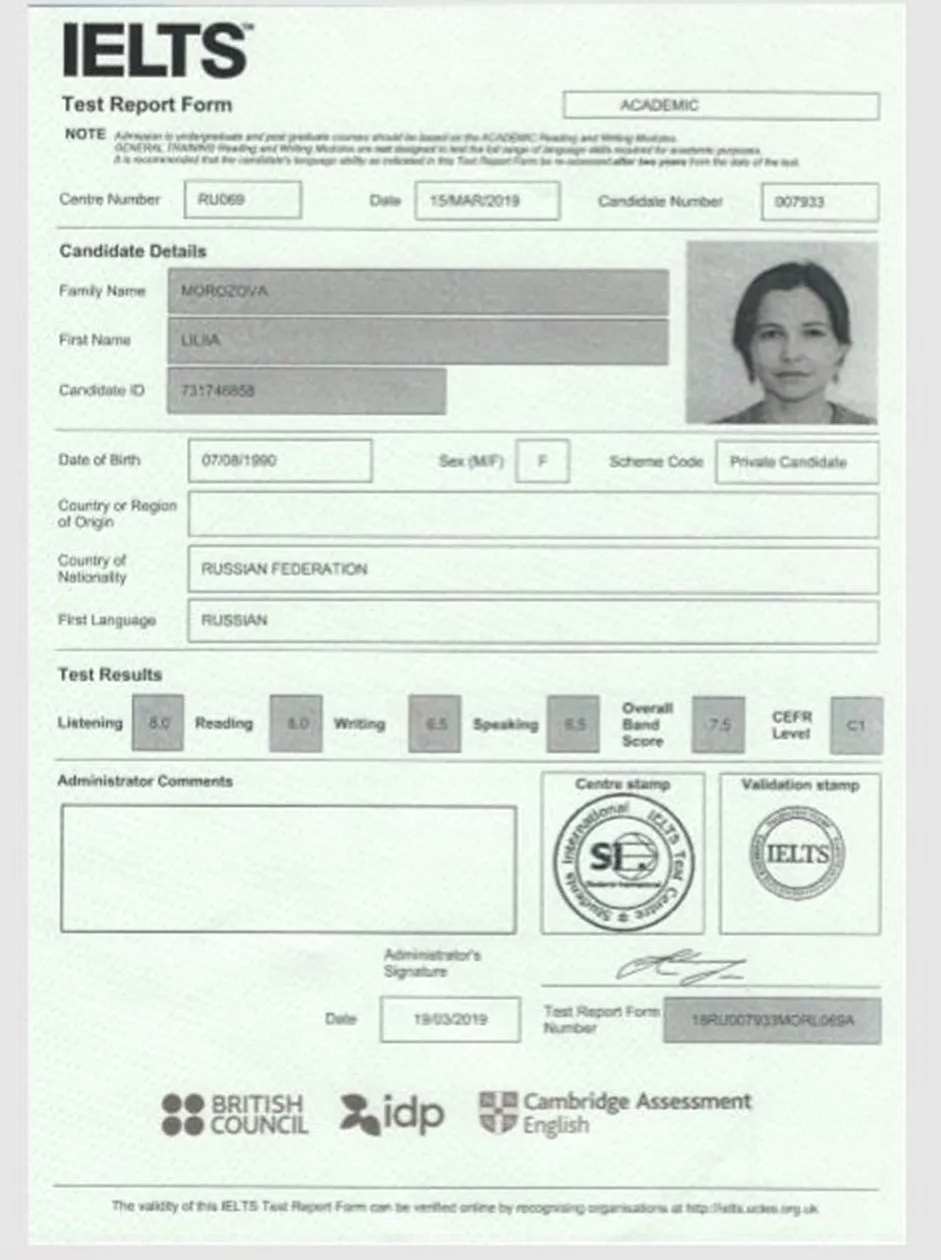 Сертификат IELTS C1