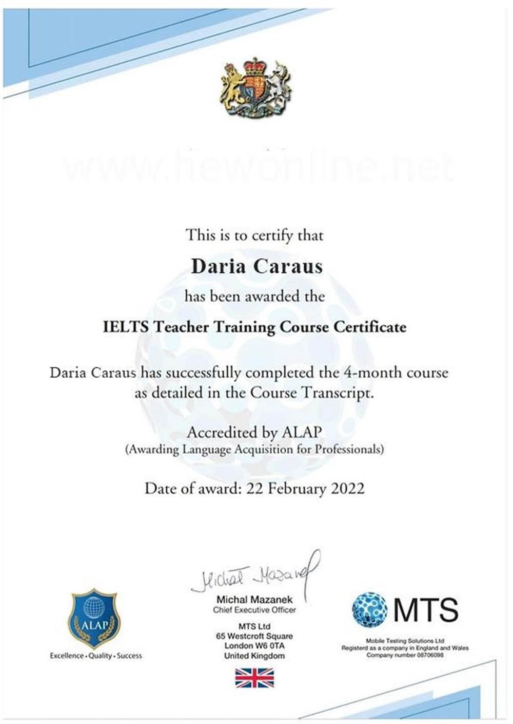 Сертификат. IELTS training