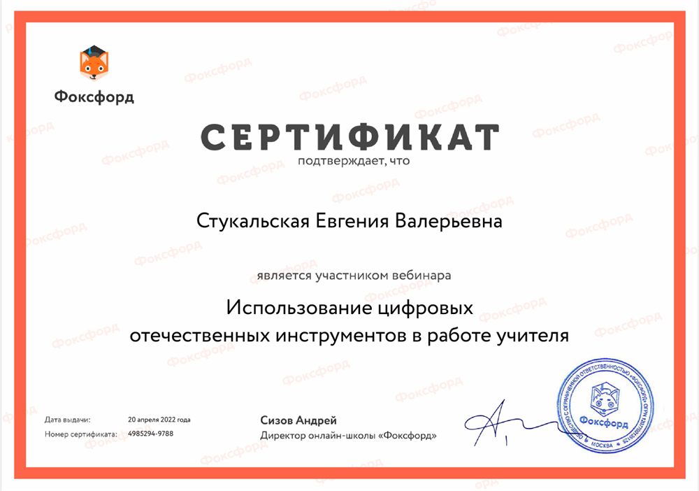 Сертификат об участии в вебинаре