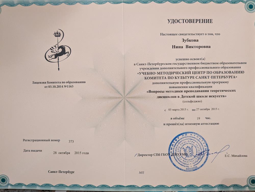 Удостоверение о повышении квалификации 