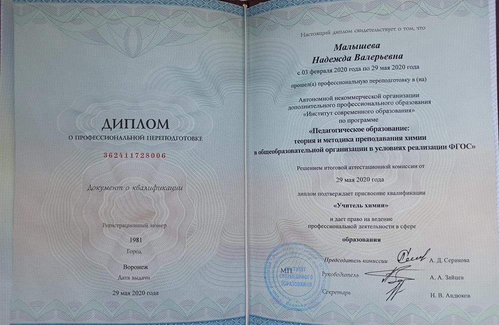 Диплом. Учитель химии