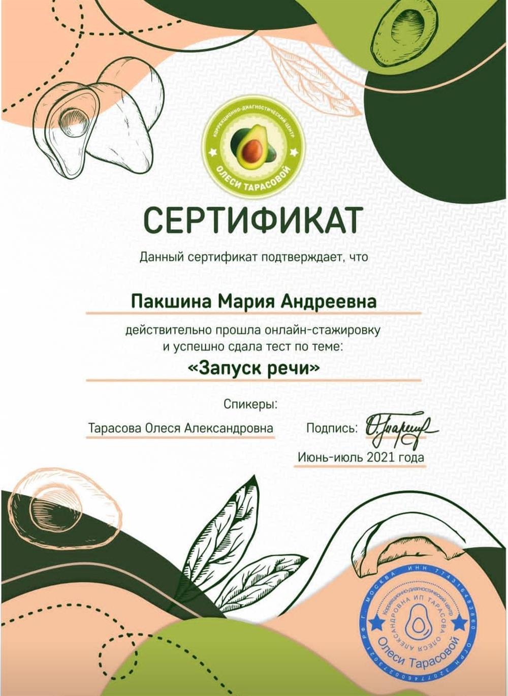 Сертификат. Запуск речи