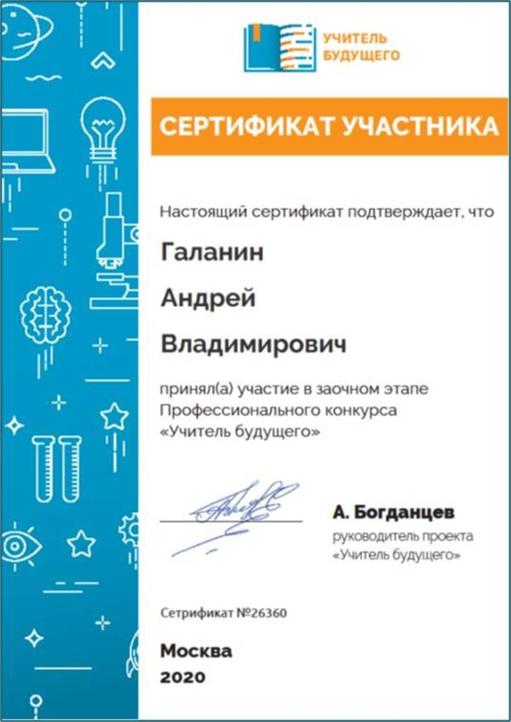 Сертификат конкурса "Учитель будущего"