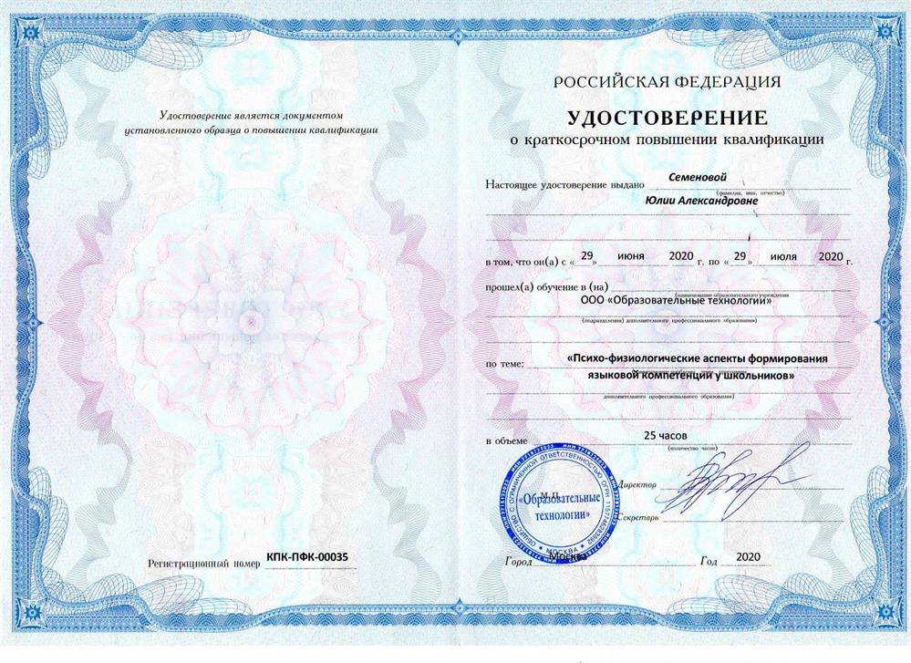 Психо-физиологические аспекты формирования языковой компетенции у школьников