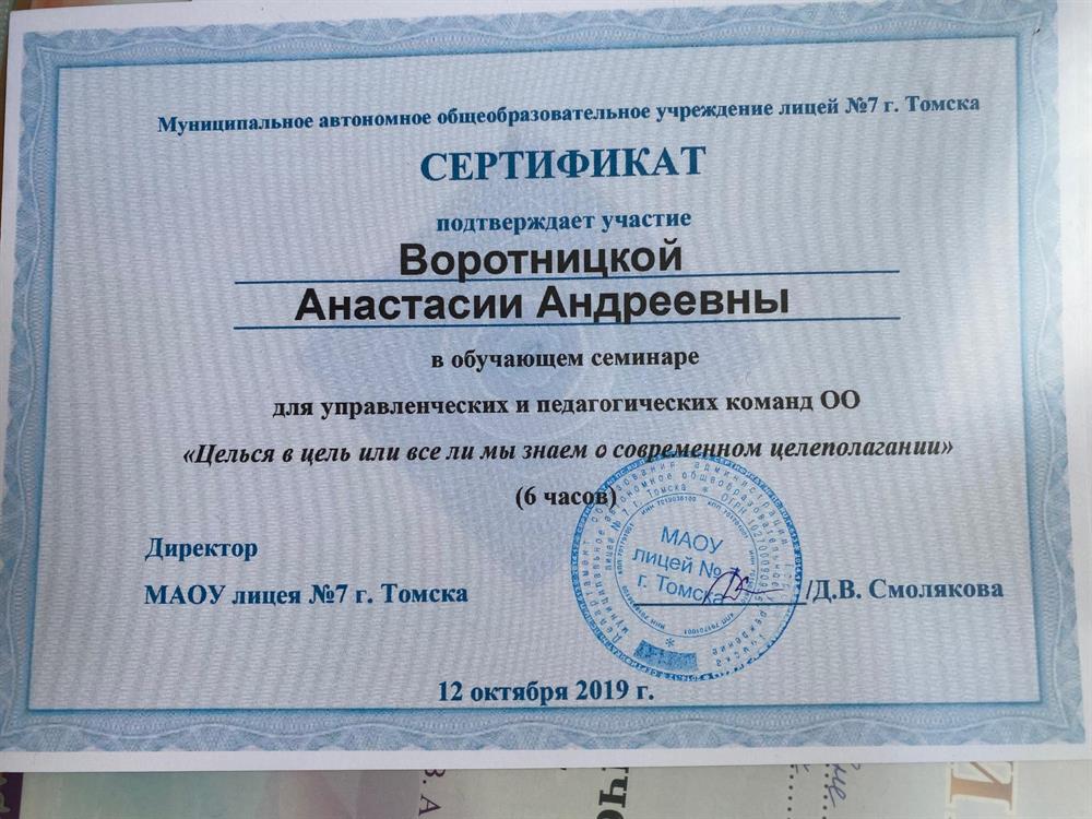 Сертификат. Обучающийся семинар