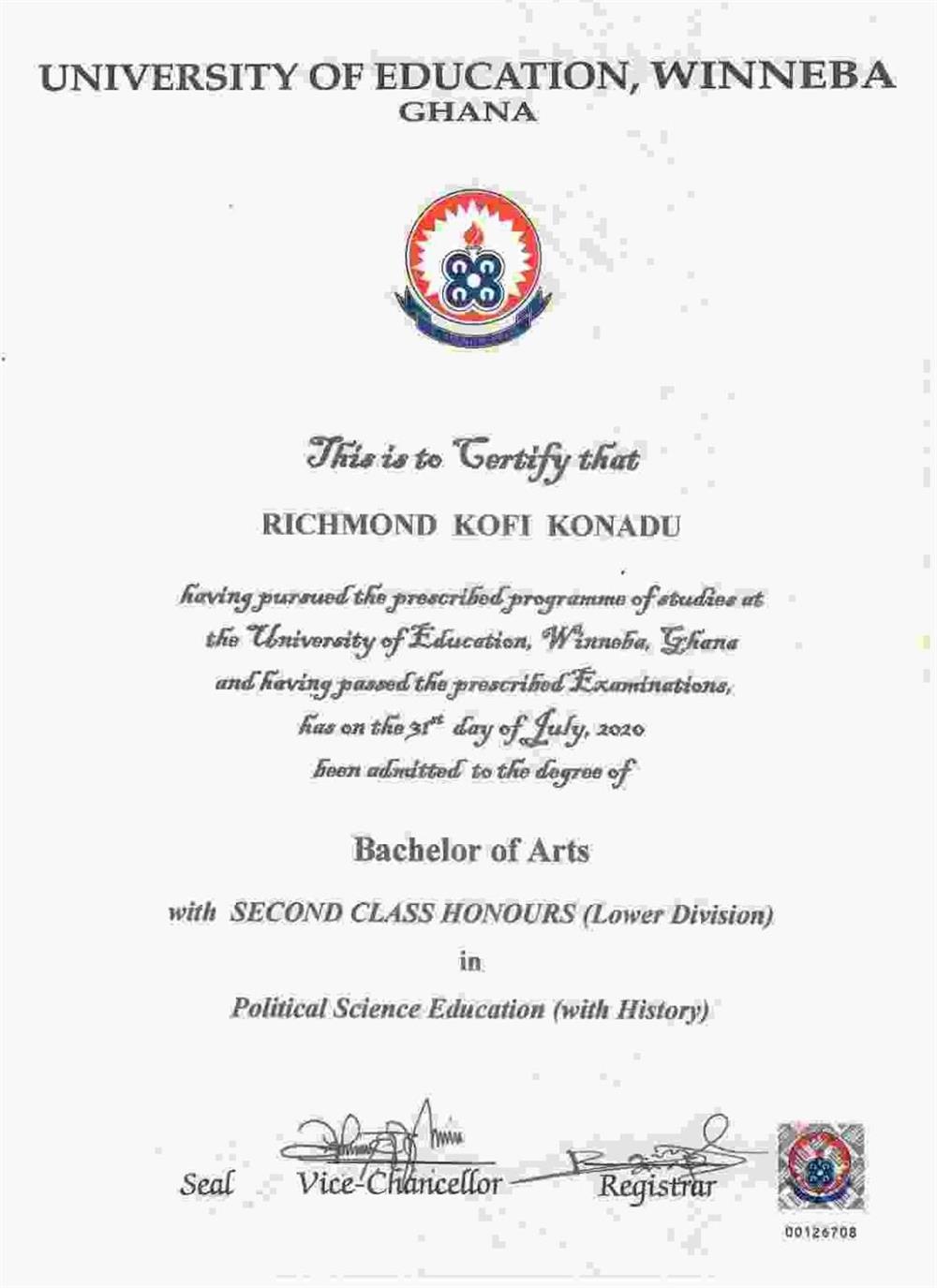 Сertificate. Bachelor degree 