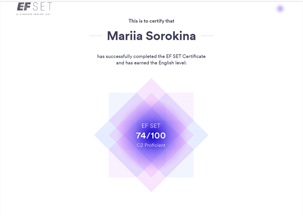 certificate EF SET 