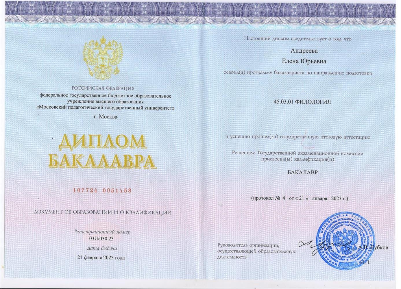 Диплом бакалавра