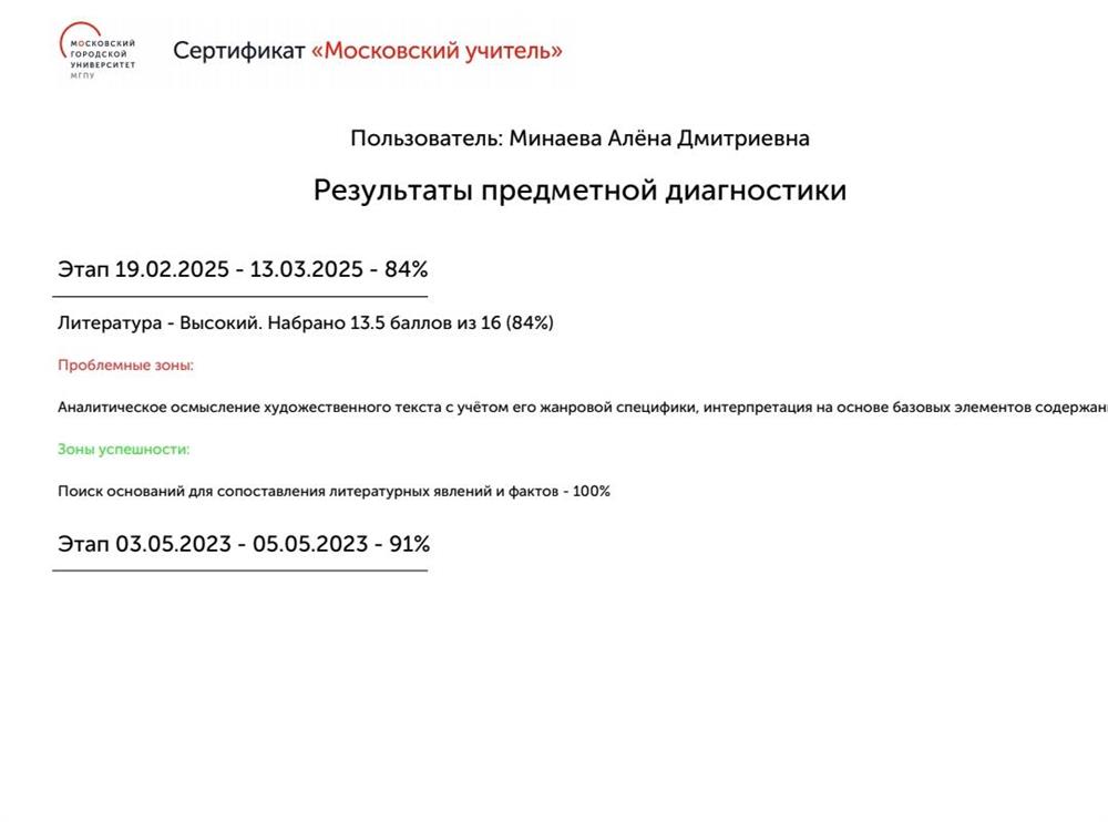 "Московский учитель"
Верхний результат - литература
Нижний результат - русский язык 