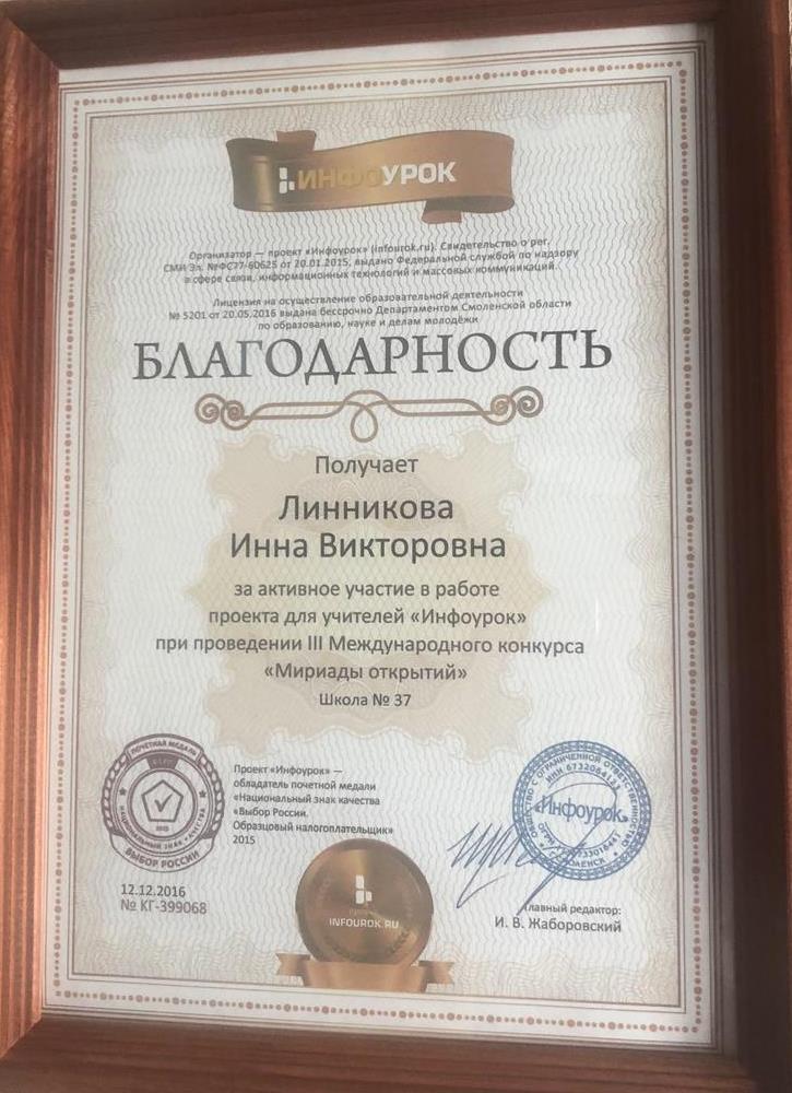 Благодарность за активное участие 