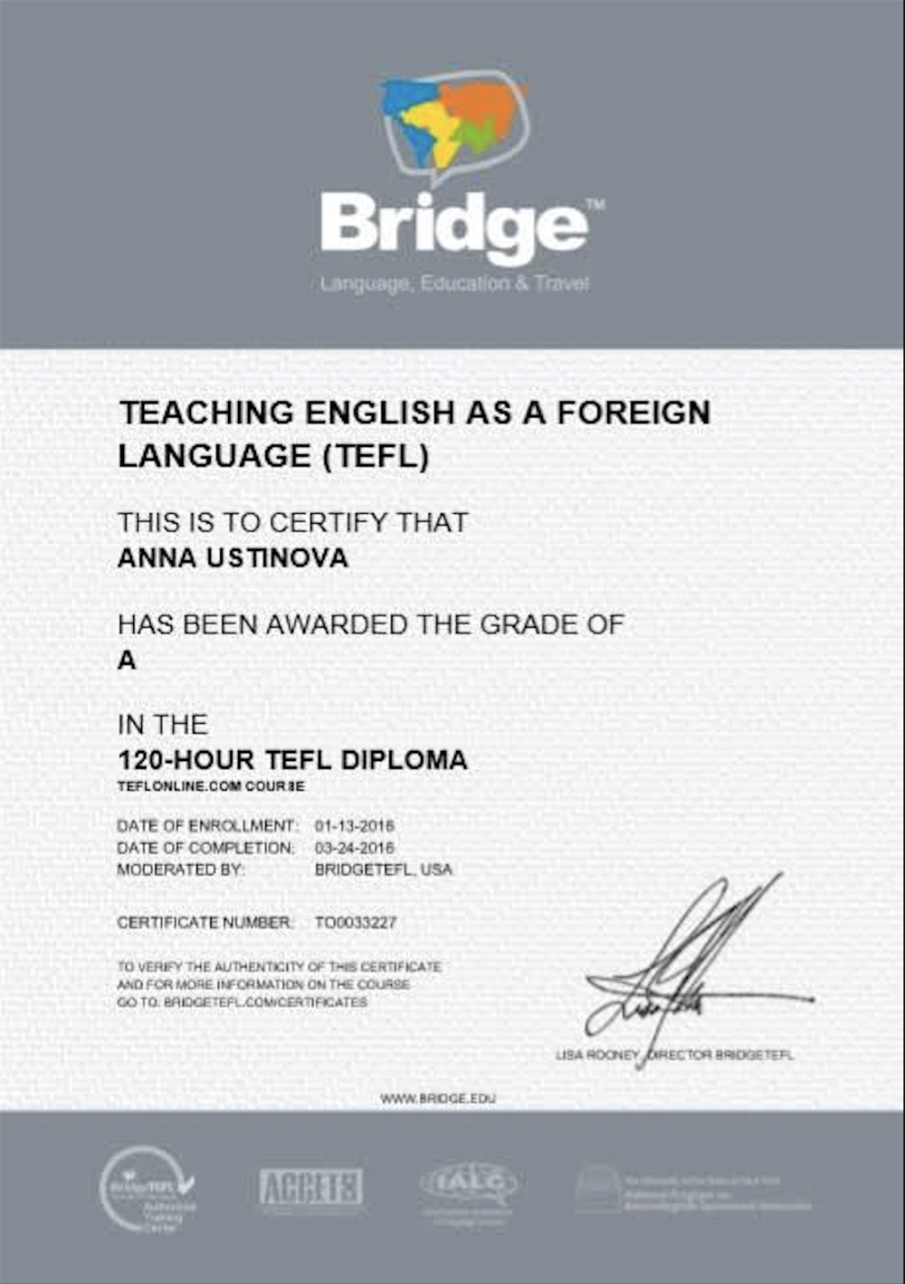 Сертификат TEFL 