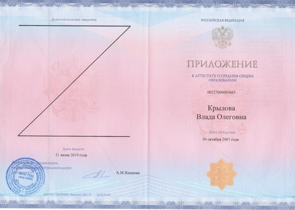 Приложение к аттестату о среднем общем образовании