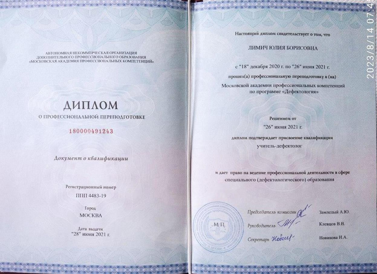 Диплом. Дефектолог