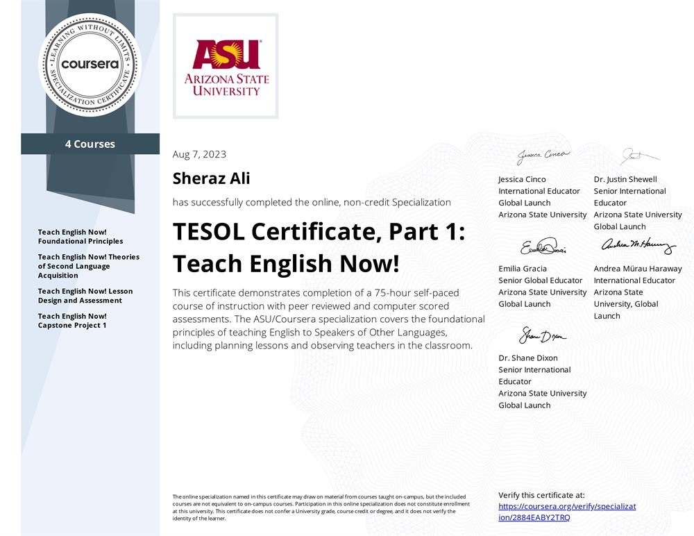 Сертификат TESOL