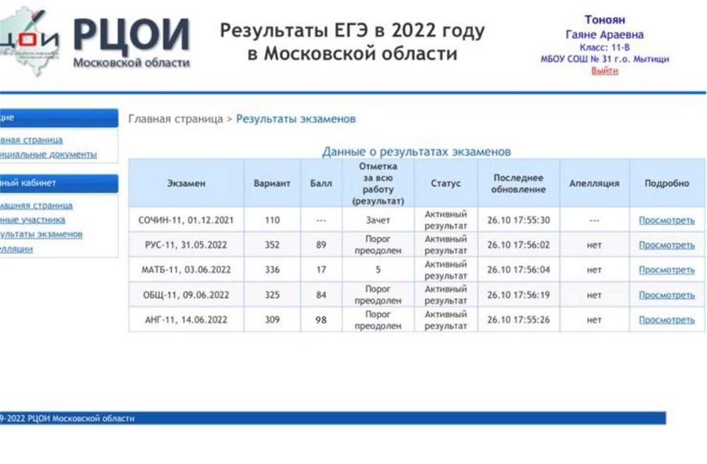 Результат ЕГЭ 