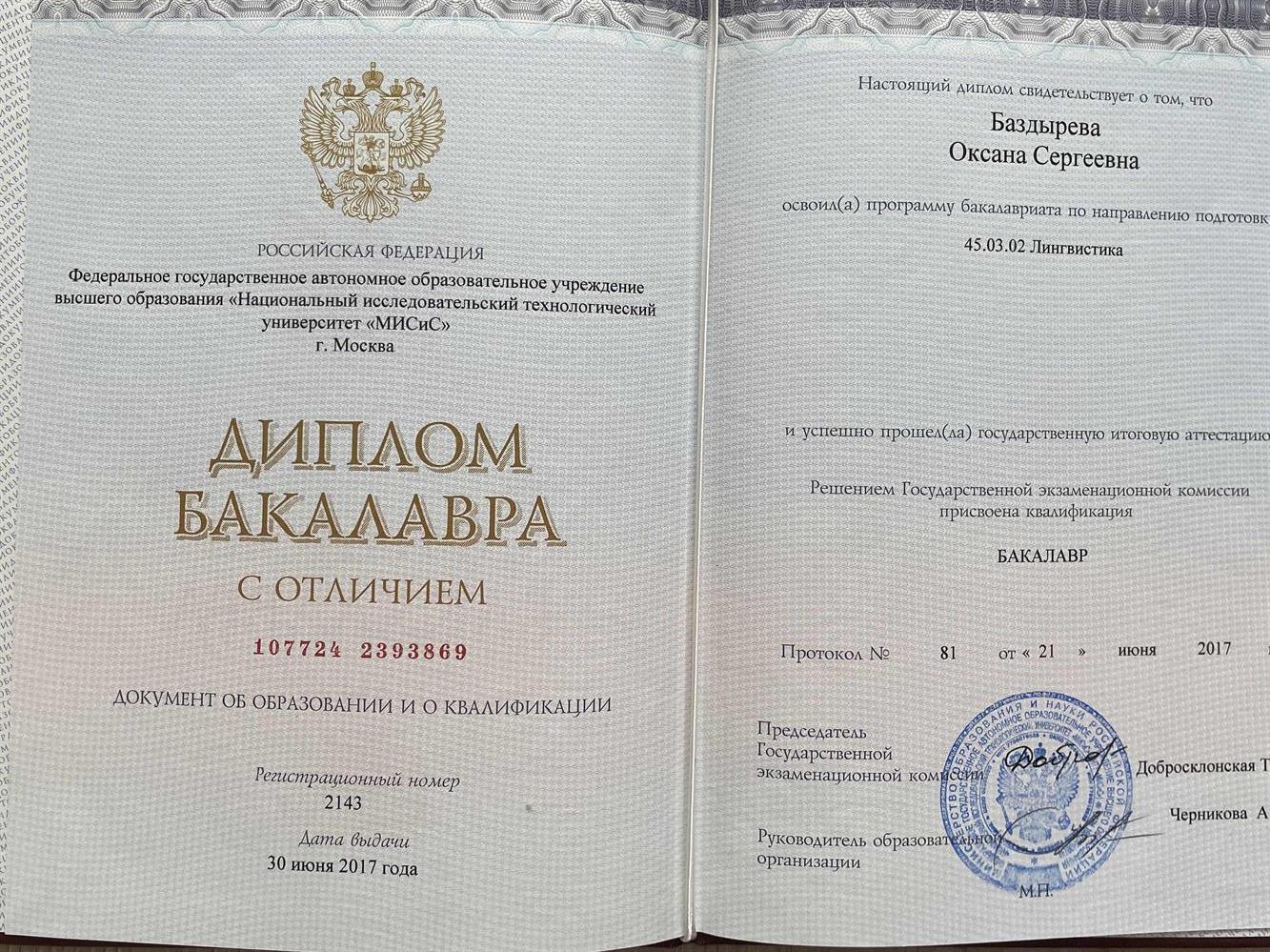 Диплом бакалавра 