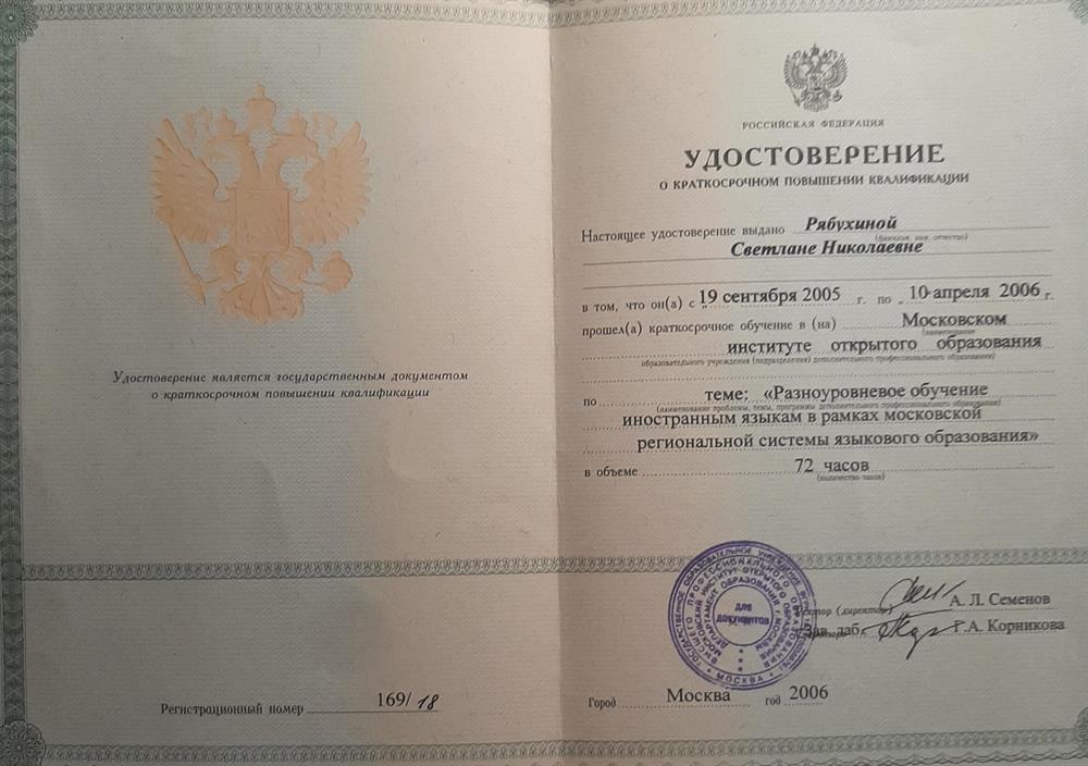 Удостоверение (документ о квалификации)