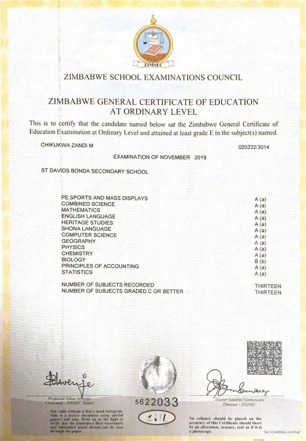 Certificate General Subjects 