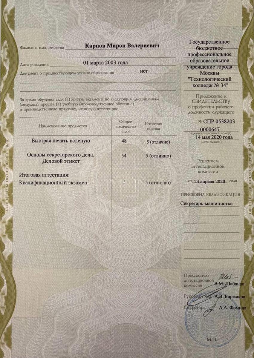 Диплом государственного бюджетного профессионального образования