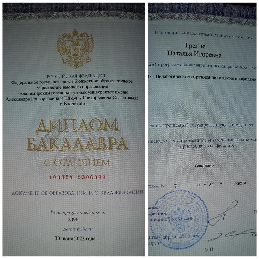 Диплом о высшем образовании (с отличием) 