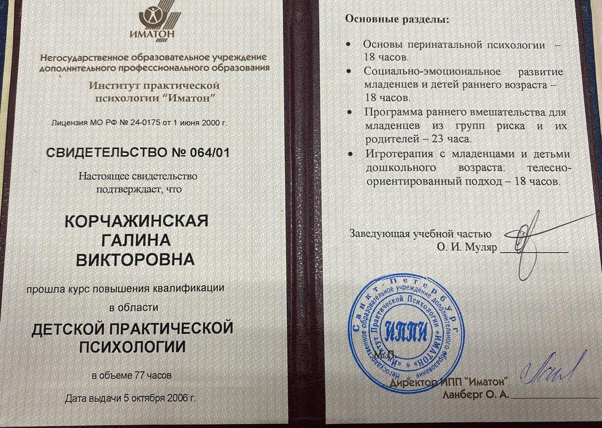 Диплом об дополнительном образовании психолога