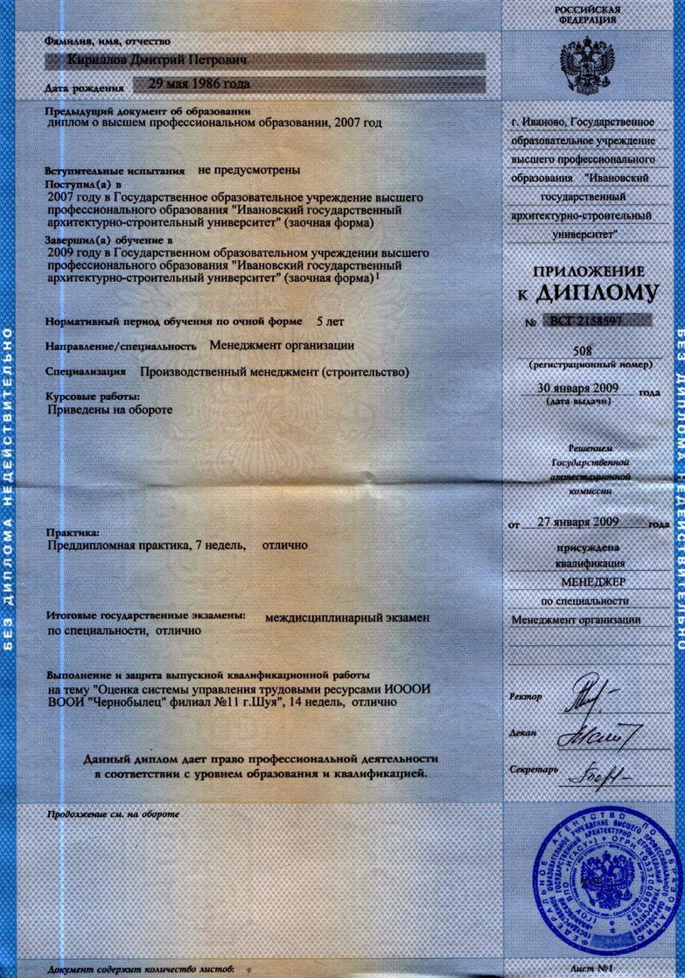 Диплом Специалиста менеджмент организации  приложение 