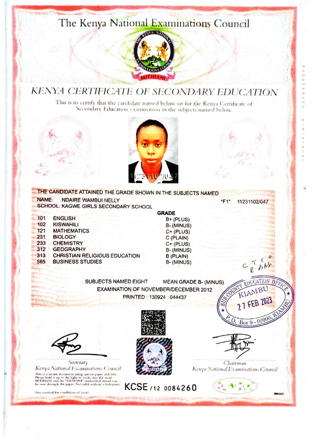 Certificate of Secondary Education
