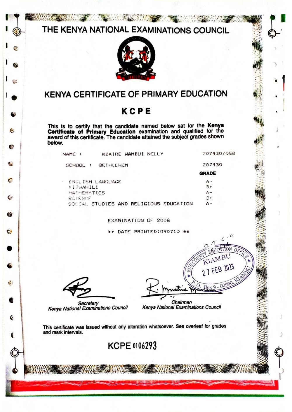 Certificate of Primary Education