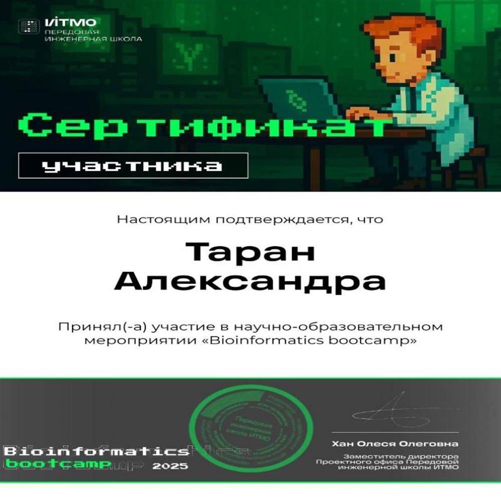 Участие в научном хакатоне по биоинформатике от ИТМО