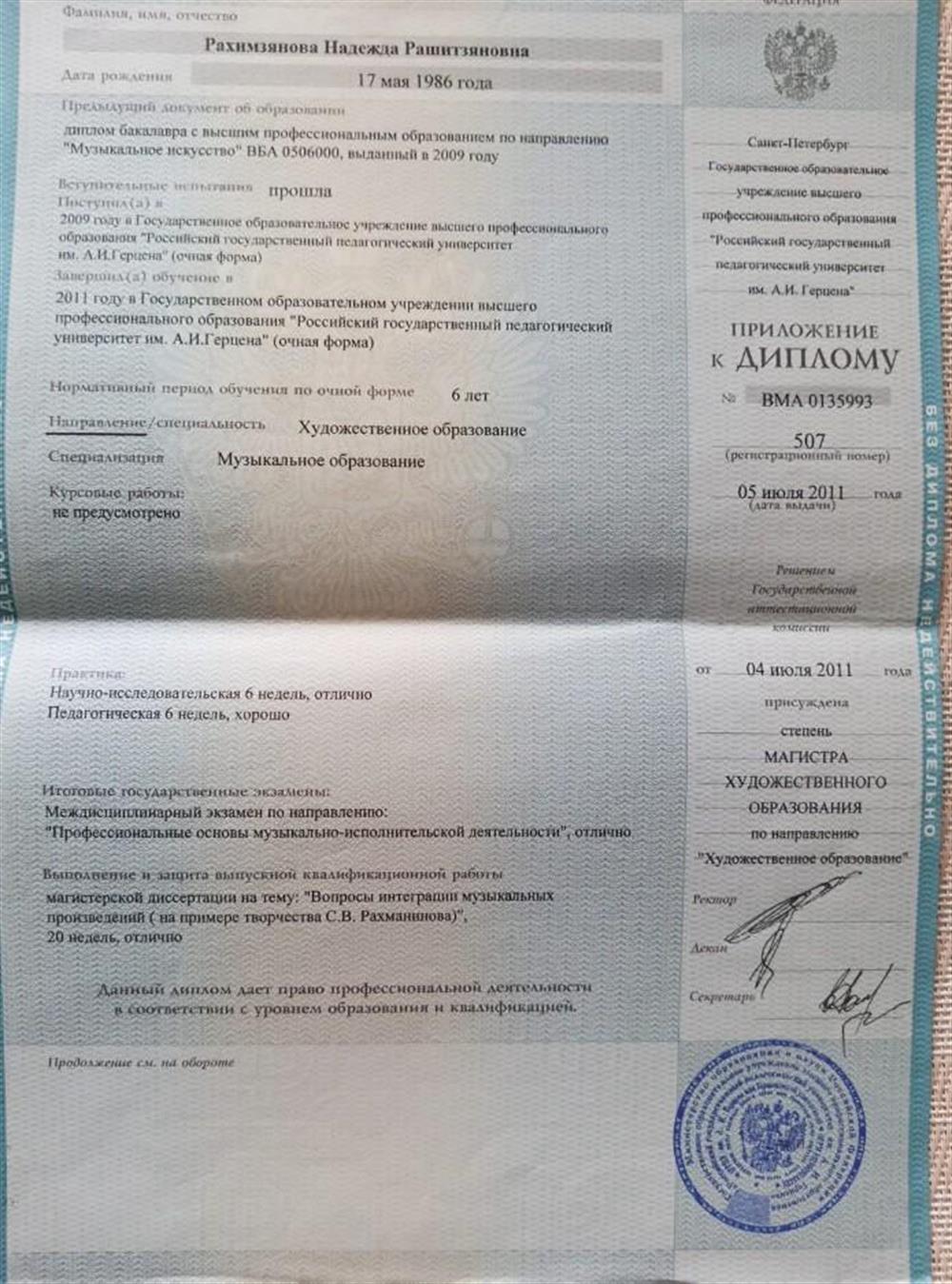 Приложение к диплому магистра 