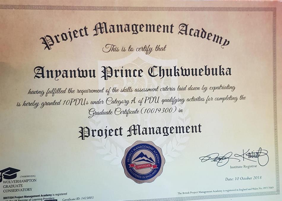 Сертификат. Graduate certificate in project management professional 