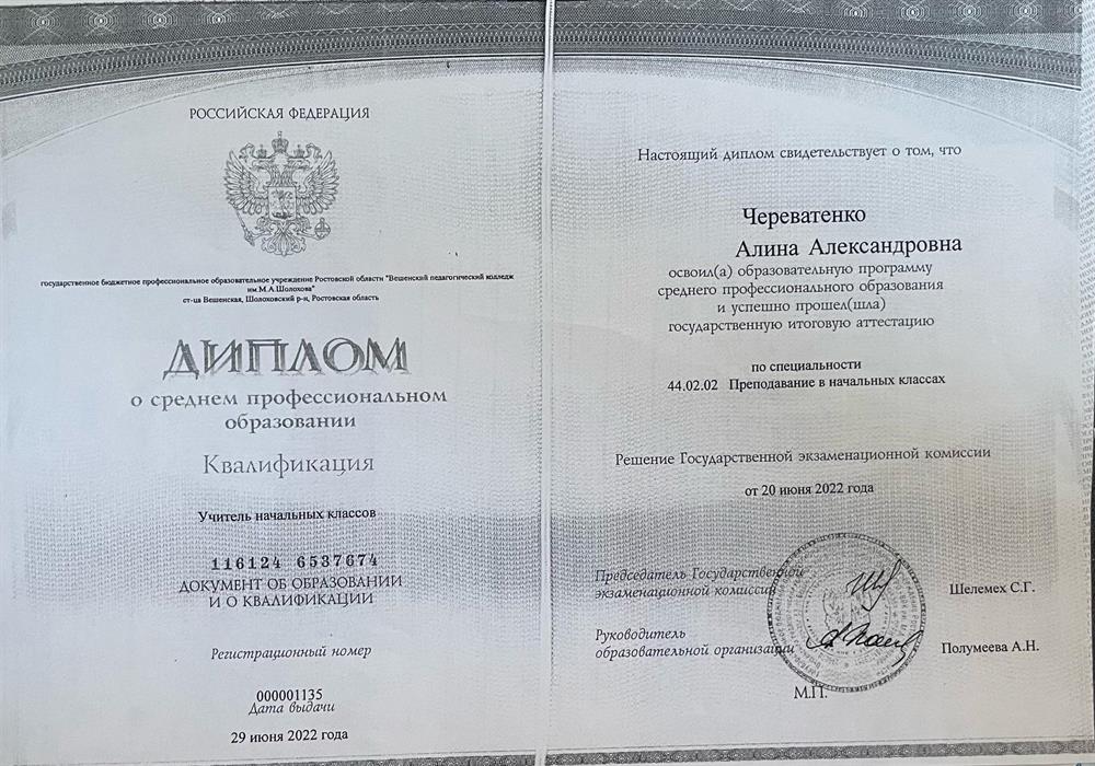 Диплом. Преподавание в начальных классах