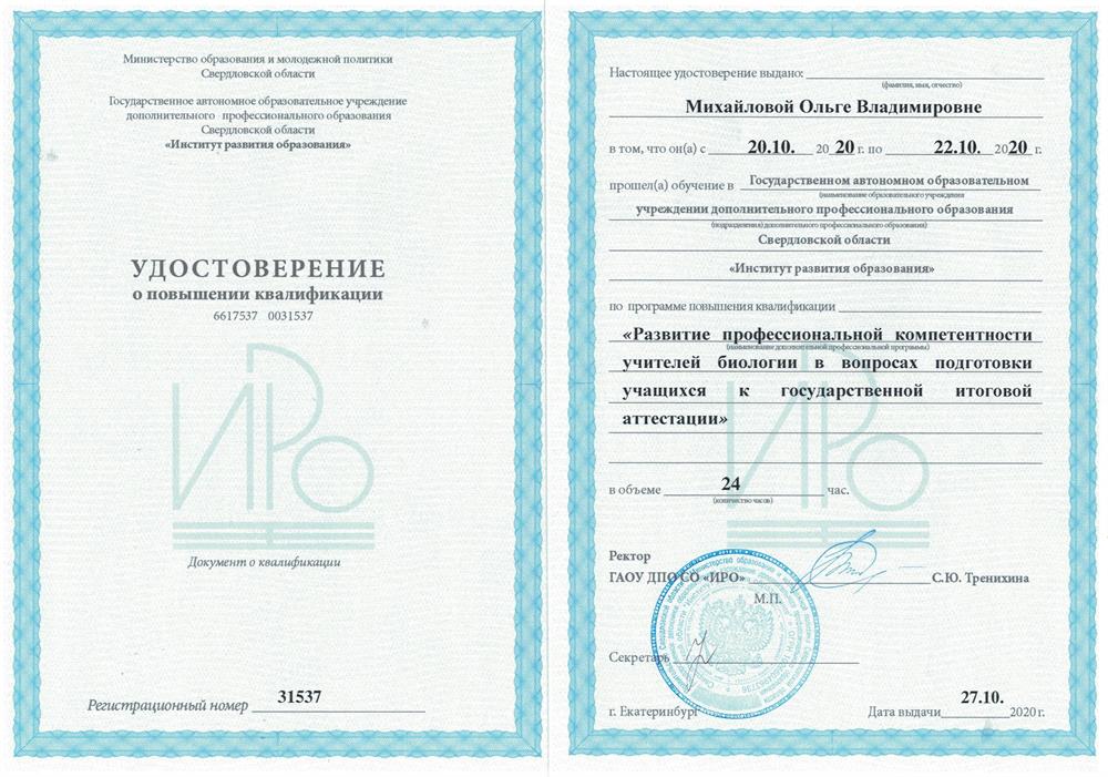 Удостоверение о повышении квалификации 