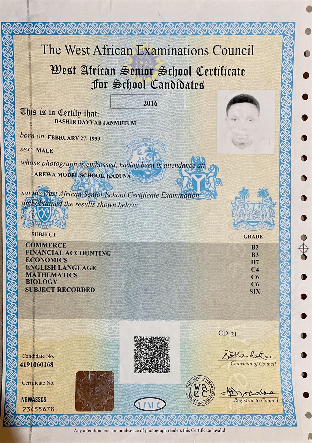 Certificate English High School 