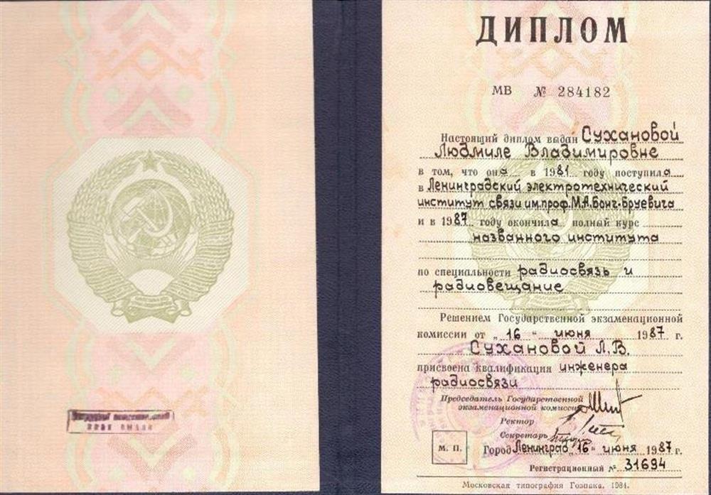 Диплом ЛЭИС им. Бонч Бруевича 
