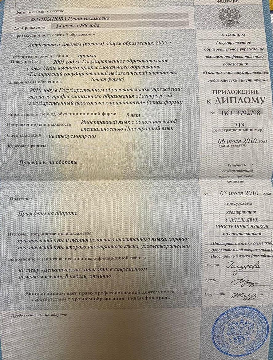Диплом о высшем образовании 
