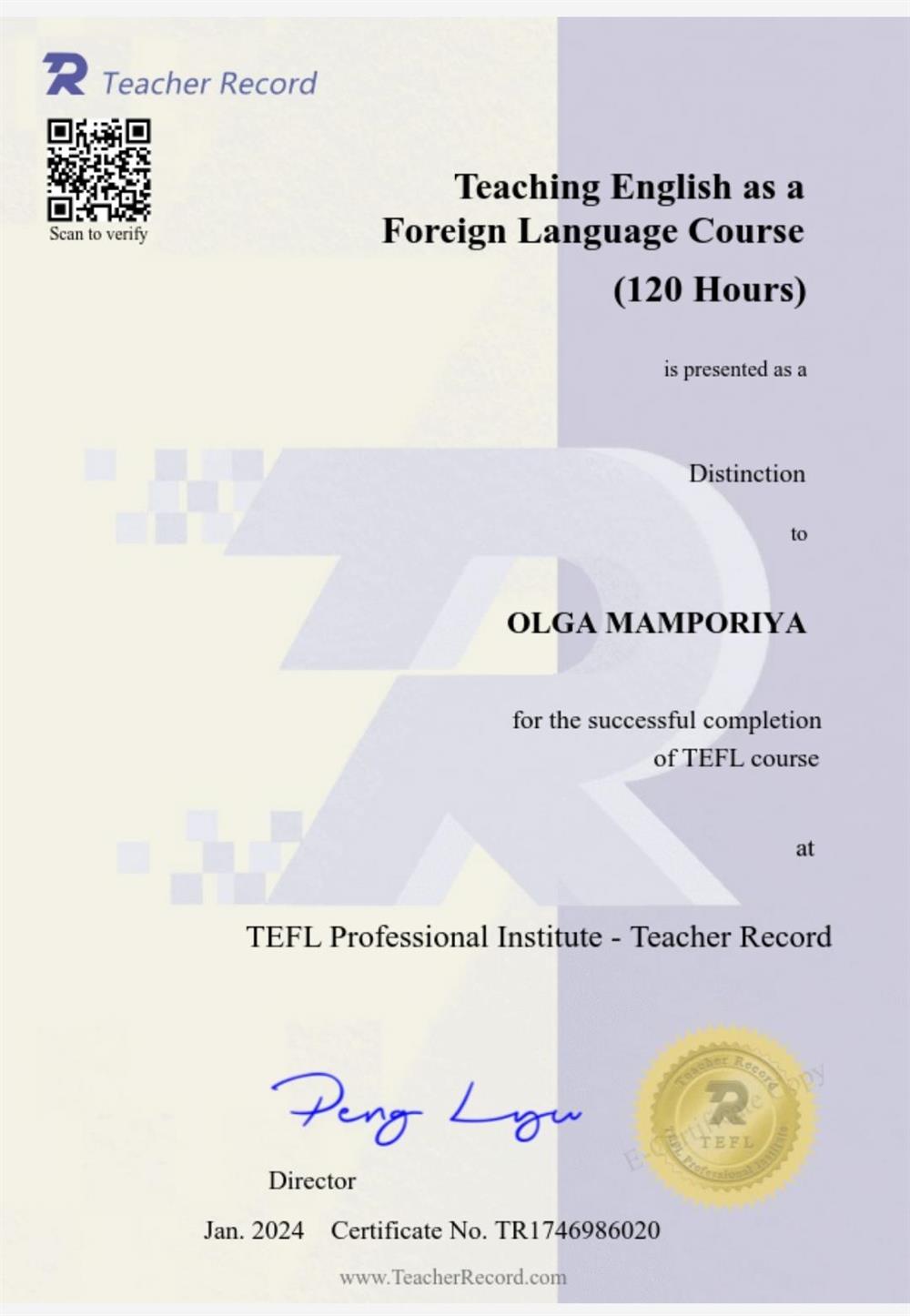 Certificate TEFL